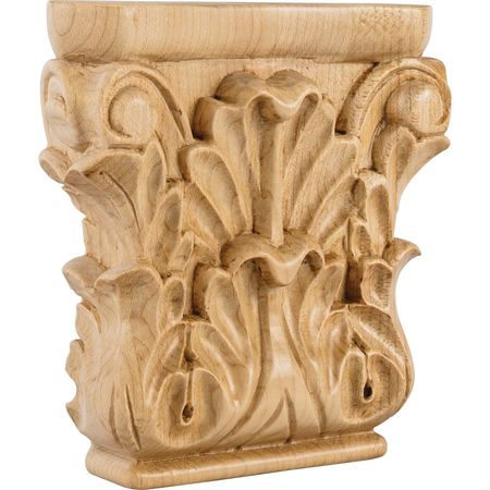 HARDWARE RESOURCES 4-3/4" Wx1-1/4"Dx4-3/4"H Rubberwood Acanthus Capital CAP2RW